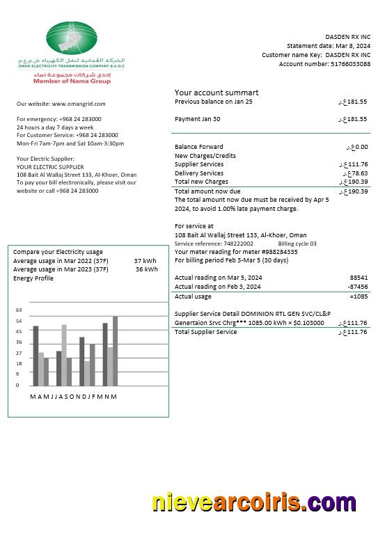 Oman Electricity Transmission Company electricity business utility bill